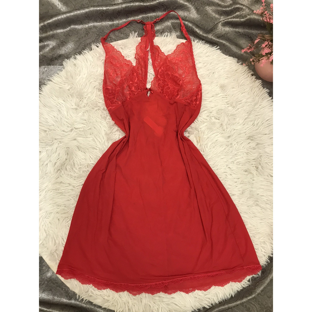 2013 VICTORIA'S SECRET Sexy Babydoll Chemise Lacy Lingerie XS/TP Red Strappy Bow